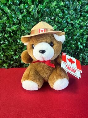 NWT Stuffed Animal House RCMP Mountie Brown Bear Plush 6" Canada Souvenir Tag